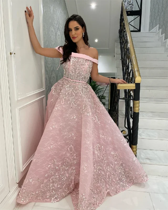 Midnight Madness summer floral dressElegant Off-the-shoulder A-line Evening Dresses Paillette Organza Custom Dress