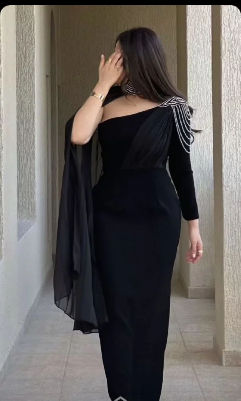 Special Promotion floral midi dressChic Black Sheath Evening Dress,Black Gala Dress Y5555
