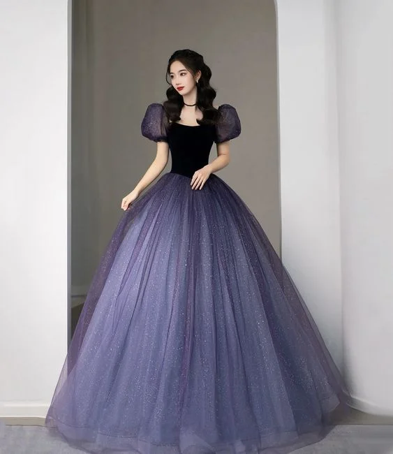 Act Now wool dressPurple Tulle Sequin Long Princess Dress Evening Gown Y5619