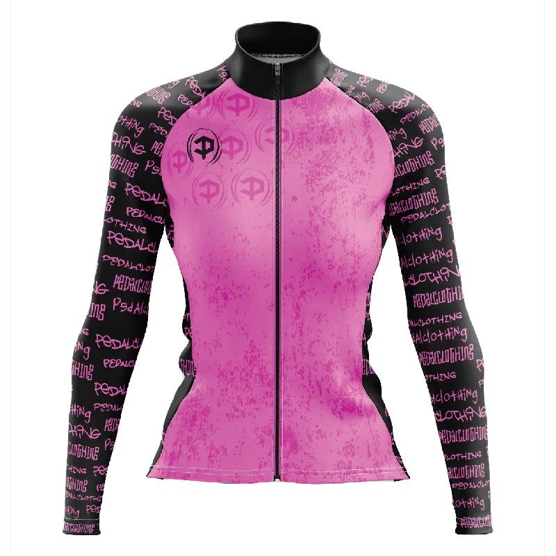 classic gym sweatshirtWomen's Pink Grunge V1 Long Sleeve Cycling Jersey