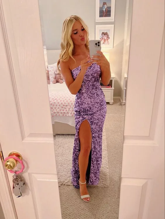 Deal of the Day floral dressElegant Purple Strapless Sheath Prom Dress With Split Y7004 Deal of the Day floral dressElegant Purple Strapless Sheath Prom Dress With Split Y7004