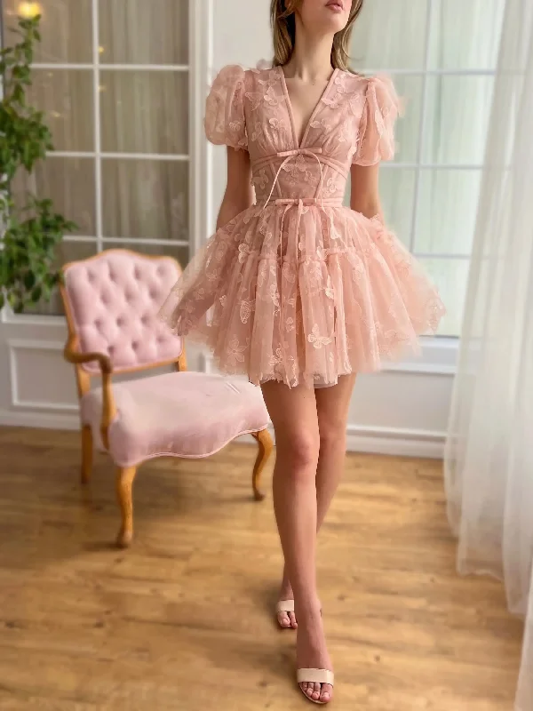 spaghetti strap dressSweetheart 3D Butterflies Tulle Homecoming Dresses Mini Backless Short Prom Dress Gorgeous Short for Teens Cocktail Party Gowns