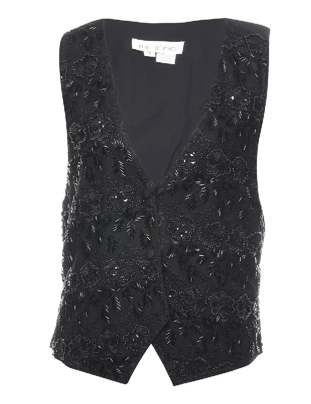 Year-End Sale wool-blend coatBeaded & Sequins Black 1990s Lace Waistcoat - M