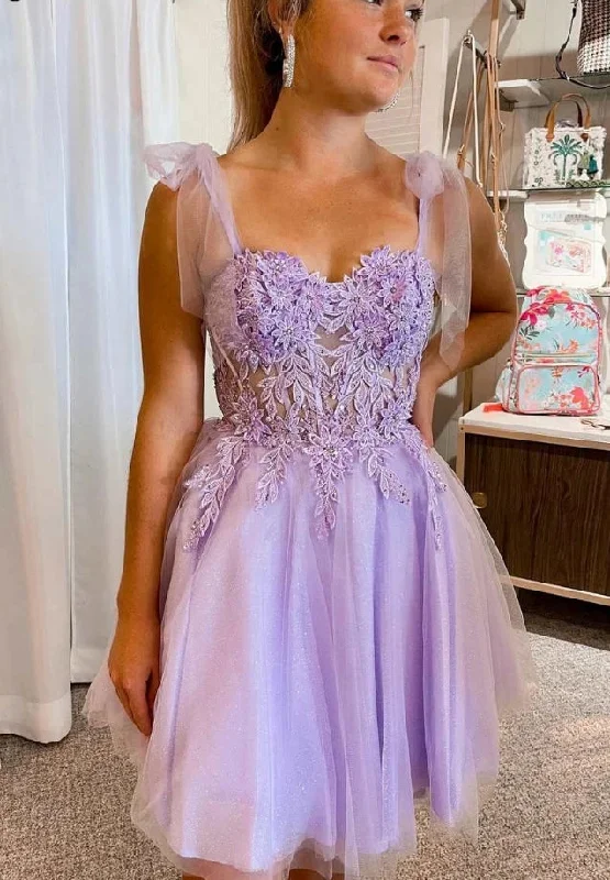 flowy maxi dressElegant Lilac Lace Appliqued Homecoming Dresses Short Mini Beaded Women Party Wear Sexy Illusion Tulle Cocktail Dress