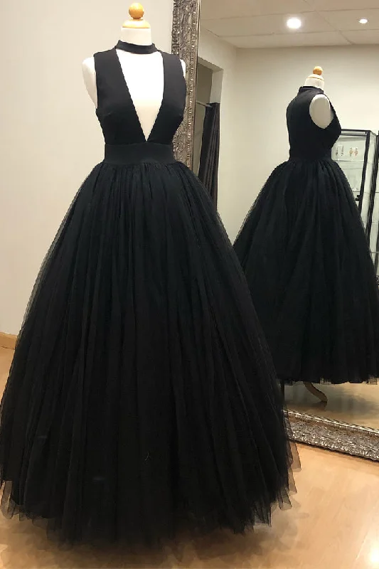 Special Buy romantic dressGorgeous High Neck Black Long Ball Gown