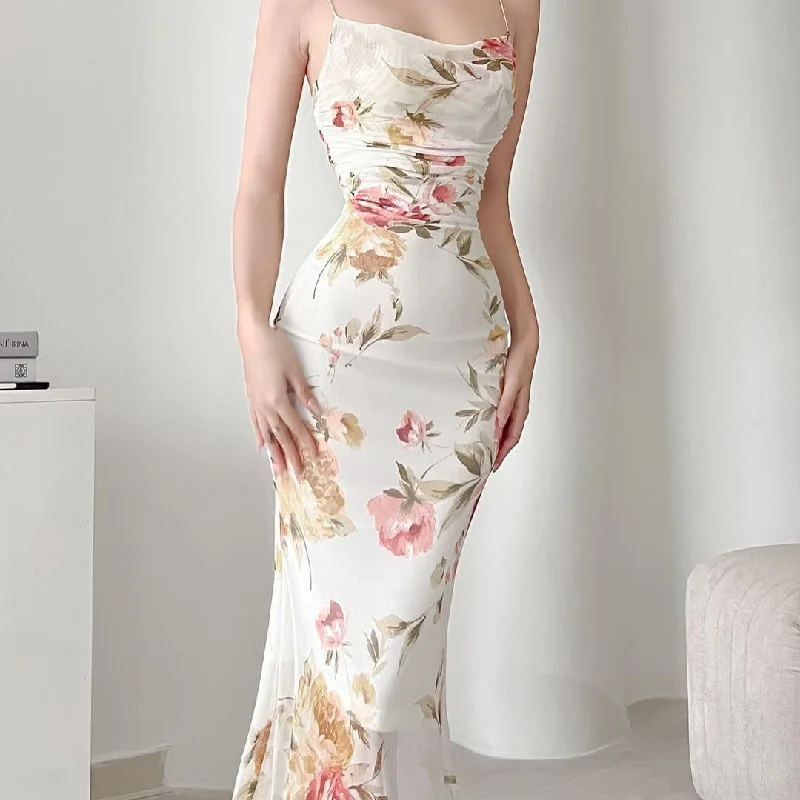 Flash Sale elegant shift dressEuropean And American Style Spaghetti-strap Floral Print Mesh Fishtail Swing Dress Women Flash Sale elegant shift dressEuropean And American Style Spaghetti-strap Floral Print Mesh Fishtail Swing Dress Women