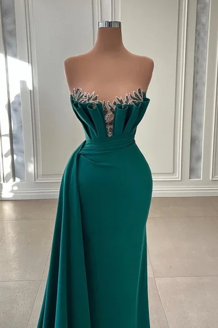 fitted bodycon dressElegant Dark Green Strapless Mermaid Long Prom Dress Evening Dress Y1920