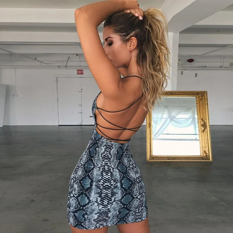 Super Sale off-shoulder dressBerriesJam - Cross Bandage Sleeveless Snake Animal Print Club Dress Super Sale off-shoulder dressBerriesJam - Cross Bandage Sleeveless Snake Animal Print Club Dress