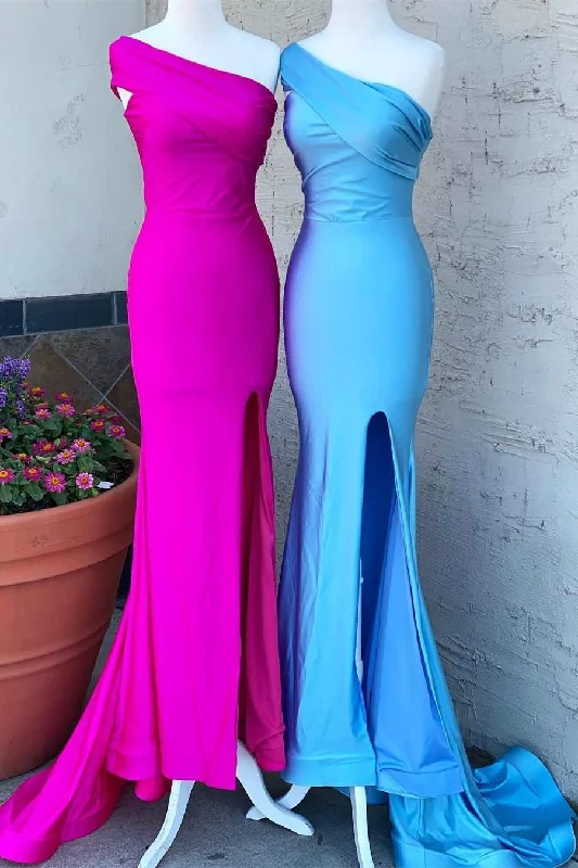 Midnight Madness summer floral dressOne Shoulder Mermaid Slit Long Formal Dress