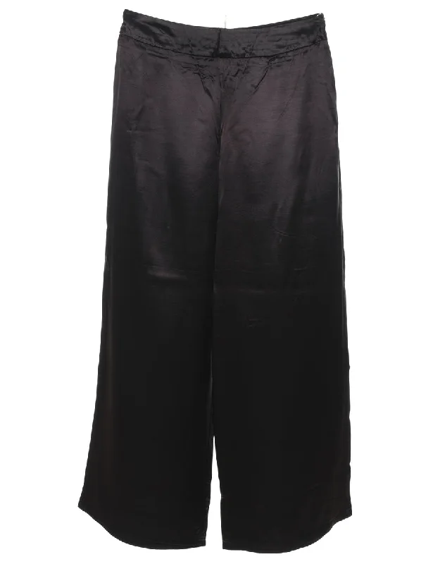 Limited Edition Dark Brown Silk Blend Flared Leg Palazzo Pants - W30 L30