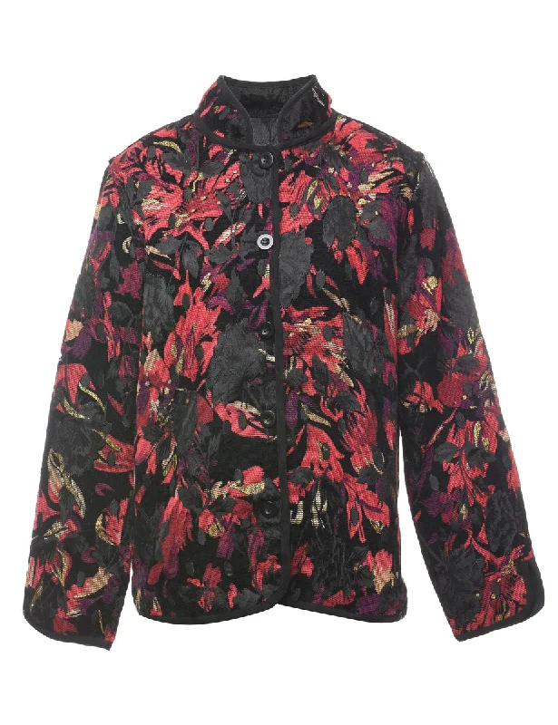 casual coatAbstract Floral Pattern Multi-Colour Tapestry Jacket - L