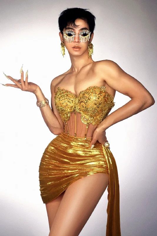 Online Specials statement dressGolden Sparkling Diamonds Sexy See Through STrapless Top And Mini Skirt 2 Pieces Woman Set Party Vestido Performances Costume Online Specials statement dressGolden Sparkling Diamonds Sexy See Through STrapless Top And Mini Skirt 2 Pieces Woman Set Party Vestido Performances Costume