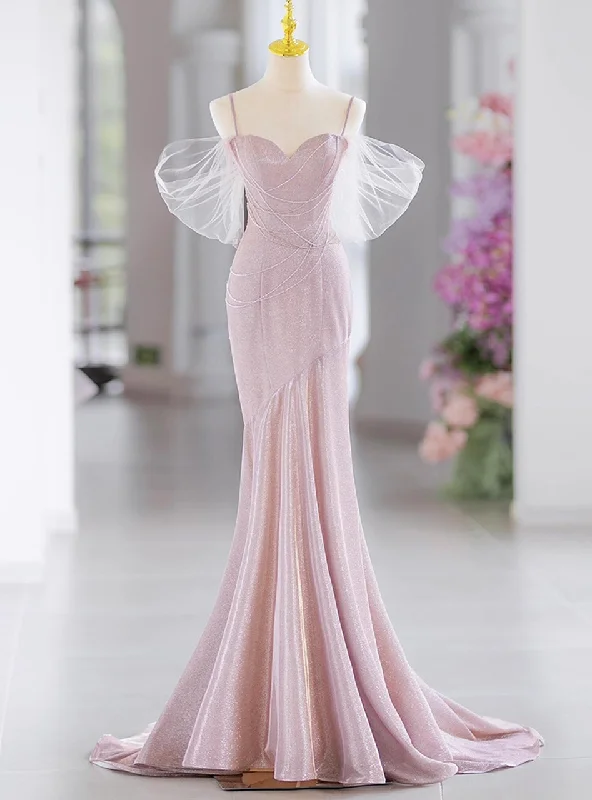 ashionable dressElegant Pink Mermaid Spaghetti Straps Beading Prom Evening Dress Y7615