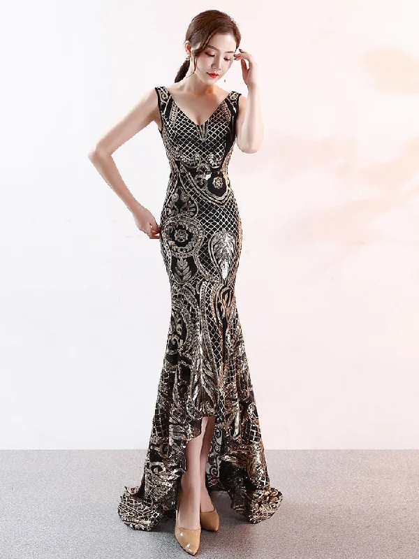 Year-End Sale vintage-inspired dressBerriesJam - Deep V-neck Fishtail Long Evening Cocktail Dress