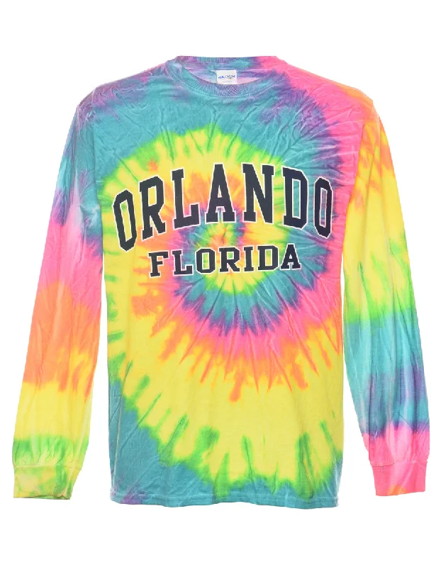 zip-up jacketTie Dye Multi-Colour Orlando Florida Printed T-shirt - M