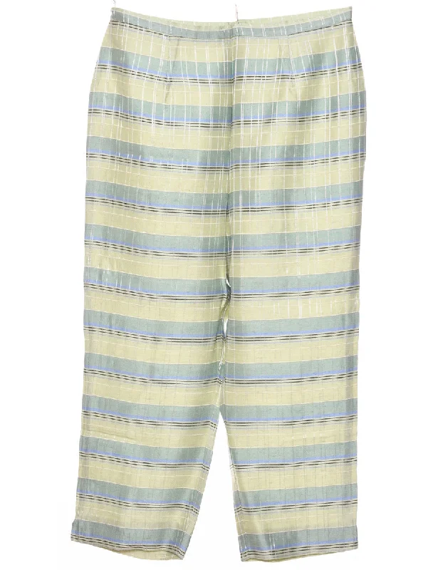 Can't Be Beat contemporary trench coatChecked Light Yellow, Green & Blue Silk Trousers - W30 L22