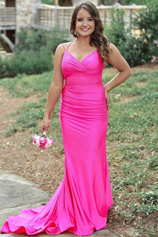 cocktail party dressNeon Pink Mermaid Long Formal Dress