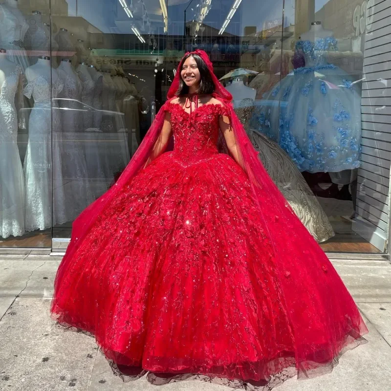Limited Time Offer layered dressRed Quinceanera Dresses 2024 Ball Gown Sweet 16 Dress With Cape Applique 3DFlower Pageant vestido de 15 anos quinceañera