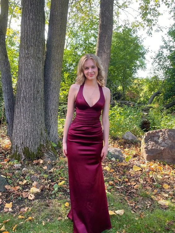 off-the-shoulder dressSimple Burgundy V Neck Long Party Dress Formal Prom Dress Y7537