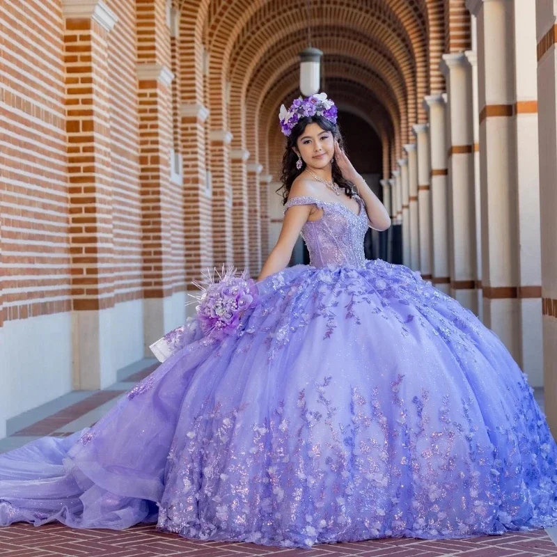 Members Only sophisticated dressLavender Sparkly Sweetheart Ball Gown Quinceanera Dresses Beads Appliques Long Prom Dress Birthday Party Gowns Vestidos De 15
