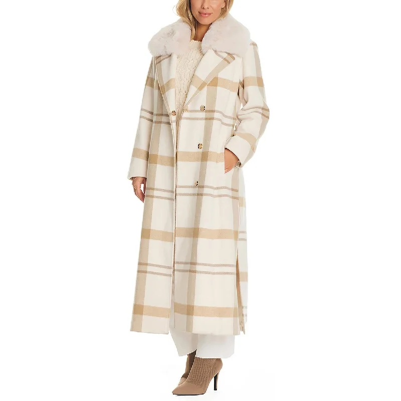 warm jacketWomens Wool Blend Faux Fur Trim Walker Coat