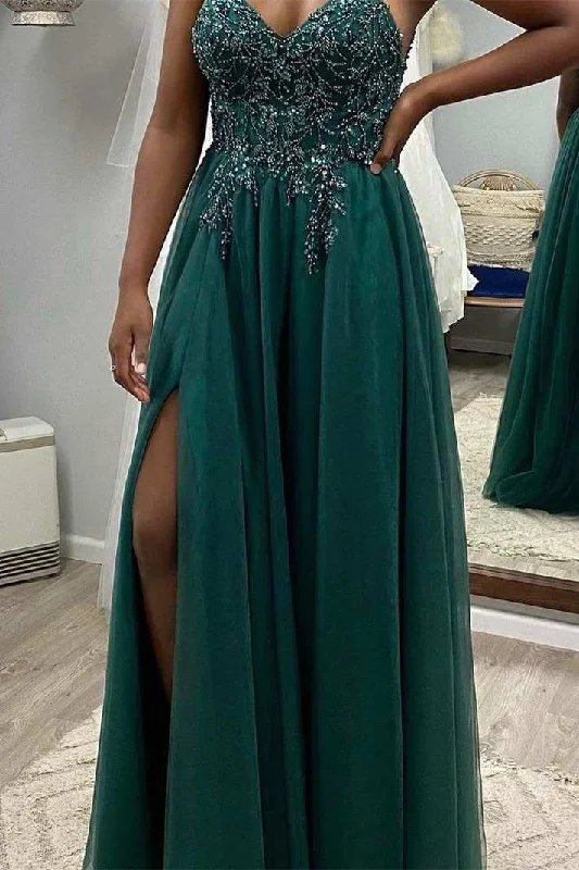 Extra Discounts statement dressGorgeous Emerald Green Beaded Long Formal Dress