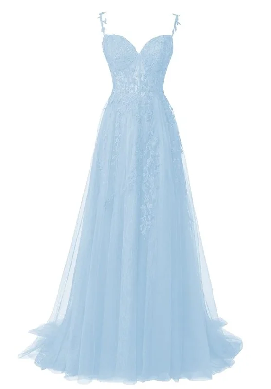 Doorbuster Deal trendy wrap dressBlue Flower Lace Appliques Tulle Long Prom Dresses for Teens Y7044