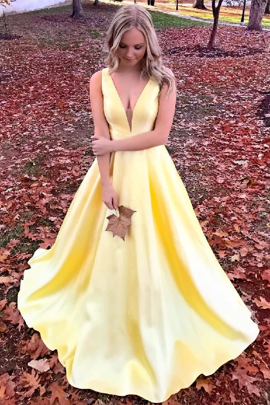 Grand Opening Sale off-shoulder dressYellow  Floor Length Long Prom Dress