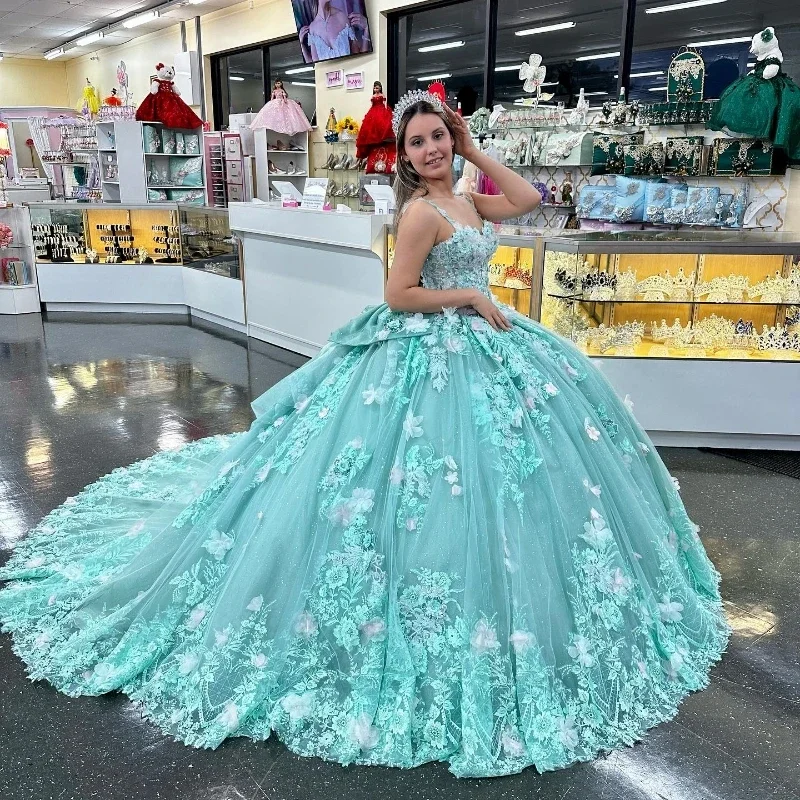 Customer Appreciation Sale playful dressLight Green Shiny Sweetheart Ball Gown Quinceanera Dresses For Girls Beaded Birthday Party Gowns Lace Up Back Graduation 3D Flow