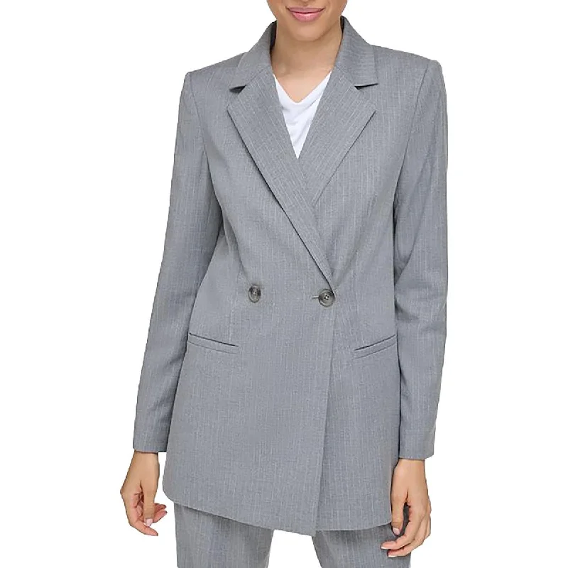 Last Chance tailored blazer coatWomens Striped Shoulder Pads Double-Breasted Blazer