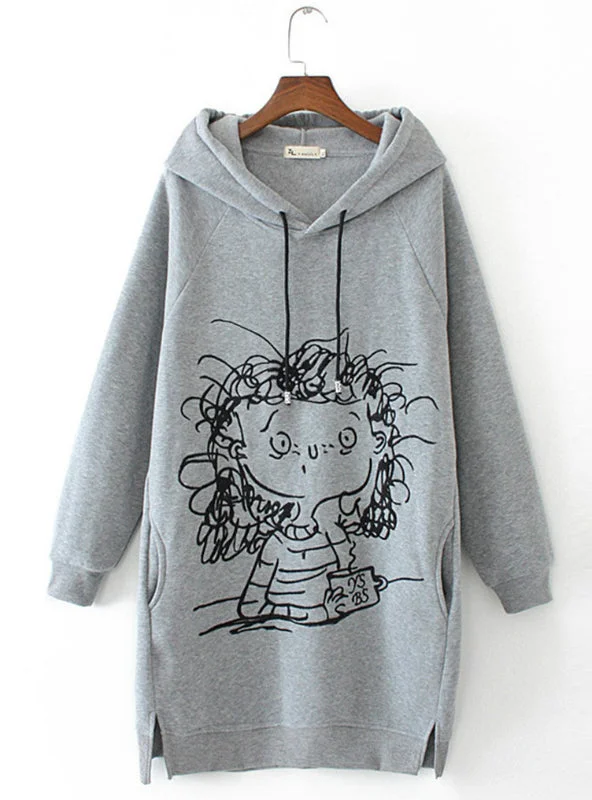 Extra Savings Women Long Hoodie Sweatshirt Pullover Cartoon Dress