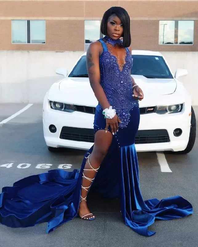 Closeout Sale trendy bodycon dressKing Blue African Prom Dress for Women Sparkly Crystal Beaded Slit Velvet Black Girl Birthday Celebrity Queen Gown Gala Closeout Sale trendy bodycon dressKing Blue African Prom Dress for Women Sparkly Crystal Beaded Slit Velvet Black Girl Birthday Celebrity Queen Gown Gala