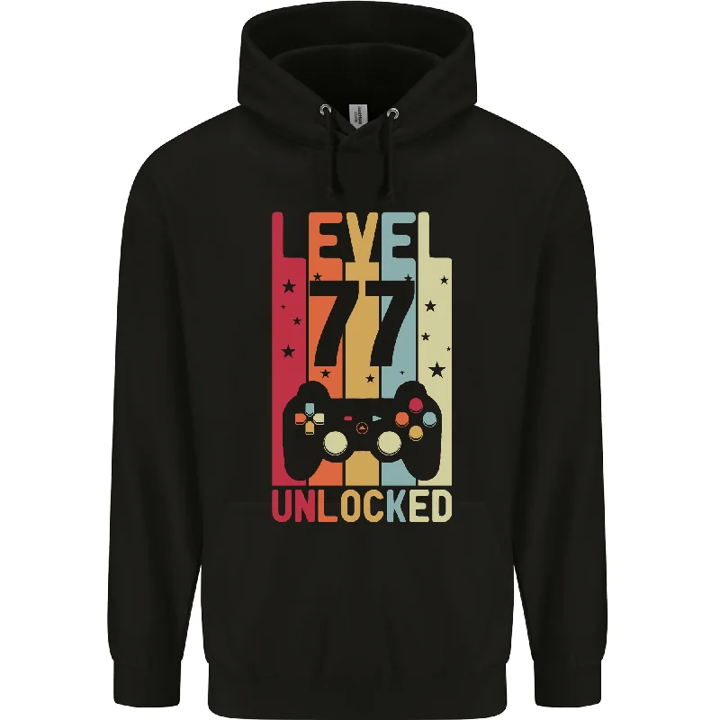 Price Smash athletic hoodie77th Birthday 77 Year Old Level Up Gaming Mens 80% Cotton Hoodie Price Smash athletic hoodie77th Birthday 77 Year Old Level Up Gaming Mens 80% Cotton Hoodie