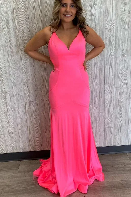 Daily Specials relaxed fit dressMermaid Hot Pink Cross Back Long Formal Dress