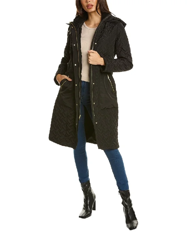 sporty outerwearCole Haan Hooded Long Belted Coat