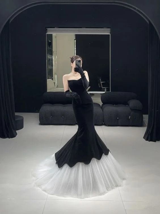Mega Sale romantic dressBlack Strapless Velvet Mermaid Prom Dress, Elegant Sleeveless Formal Gown Y7136 Mega Sale romantic dressBlack Strapless Velvet Mermaid Prom Dress, Elegant Sleeveless Formal Gown Y7136