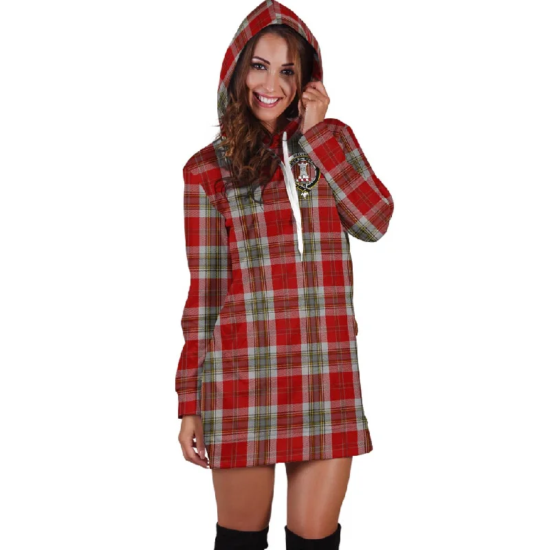 Massive Deals MacLean of Duart Dress Red Tartan Hoodie Dress with Family Crest