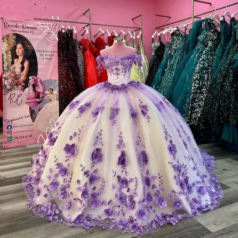 Don't Miss printed dressLavender Quinceanera Dresses Princess Sweet 16 Years Girl Birthday Party 3D Flowers Appliques Pearls Vestidos De Quinceañera Don't Miss printed dressLavender Quinceanera Dresses Princess Sweet 16 Years Girl Birthday Party 3D Flowers Appliques Pearls Vestidos De Quinceañera