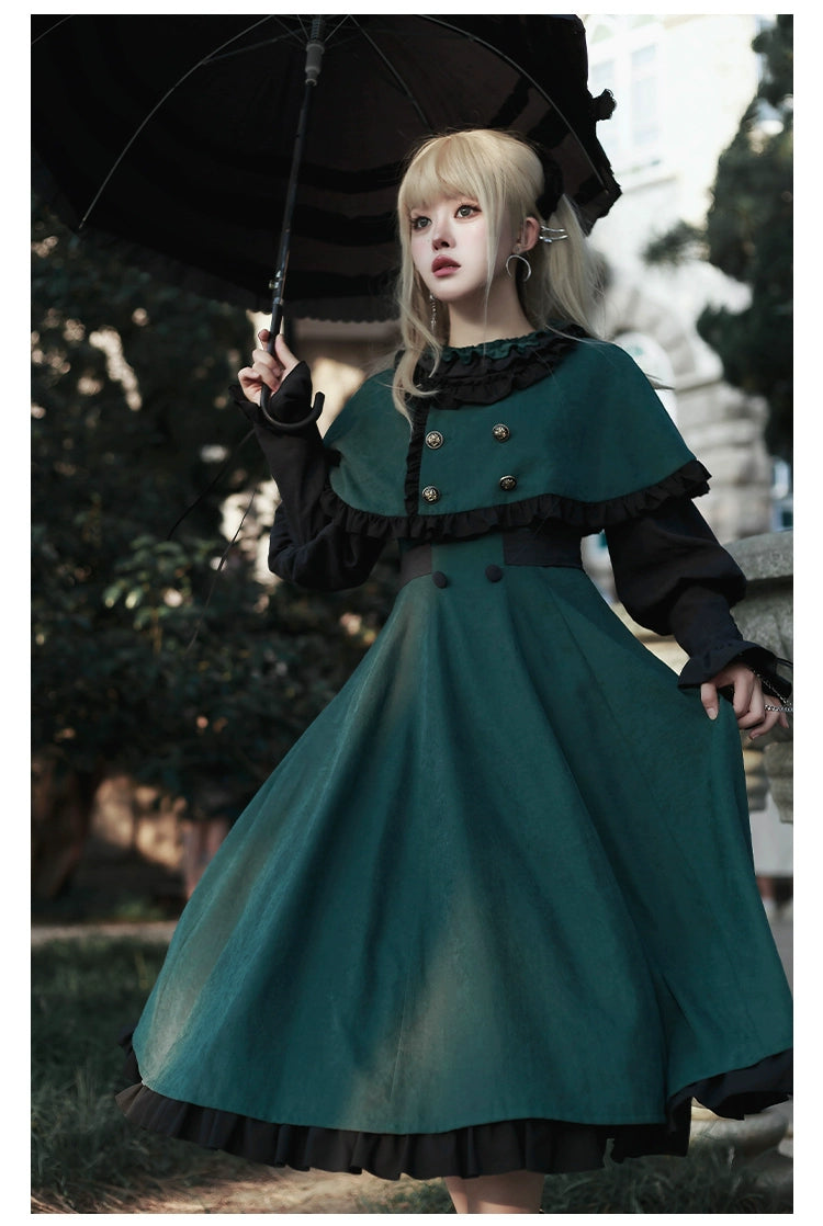 Can't Be Beat stylish dressWith PUJI~College of Potions~Elegantt Lolita OP Dress Black and Green Dress with Cape Can't Be Beat stylish dressWith PUJI~College of Potions~Elegantt Lolita OP Dress Black and Green Dress with Cape