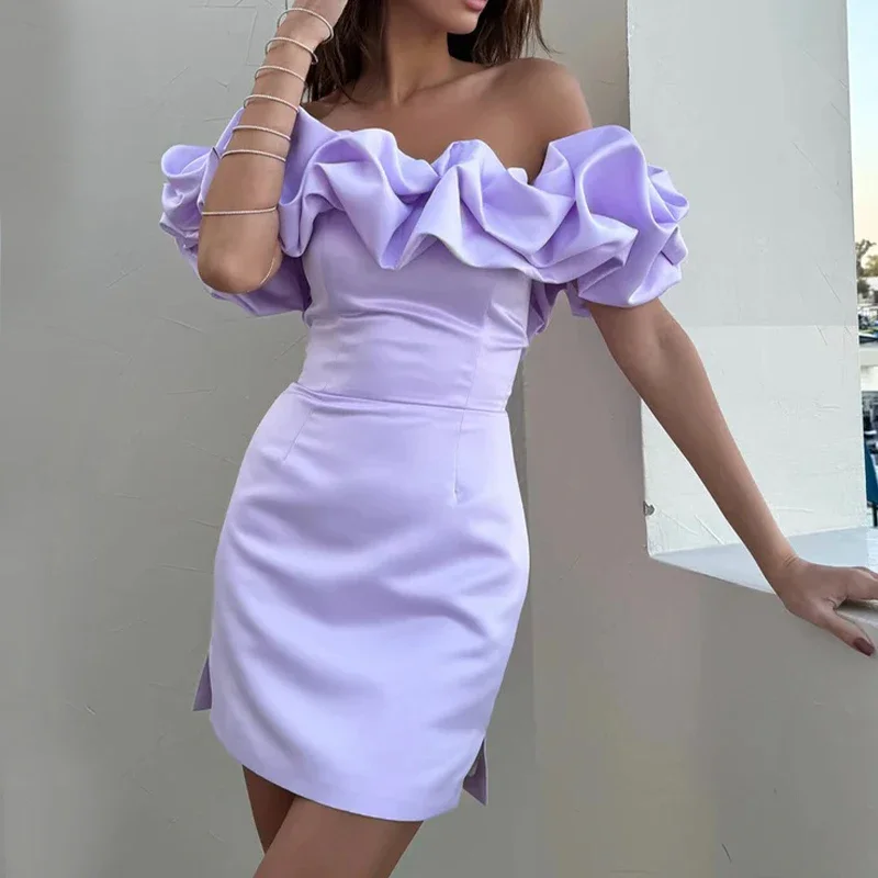 off-the-shoulder dressLavender Women Little Dress Off Shoulder Ruched Young Girls Short Prom Cockail Birthday PartyHomecoming Graduation Dress Bespoke