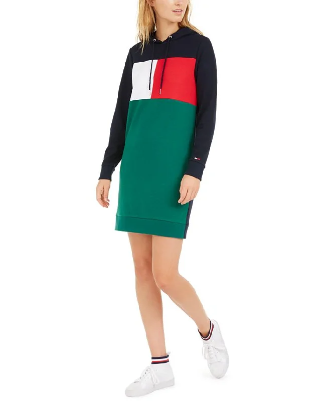 Blowout Sale Tommy Hilfiger Women's Logo Sweatshirt Hoodie Dress Blue Size X-Small