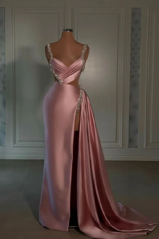 Super Sale floral dressGlamorous Pink Evening Dress Sweetheart Spaghetti Strap With High Slit Trail Y6714 Super Sale floral dressGlamorous Pink Evening Dress Sweetheart Spaghetti Strap With High Slit Trail Y6714