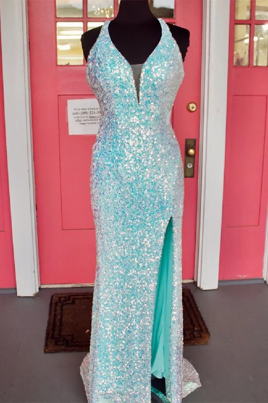 sleek dressGlitters Blue Sequins Mermaid Long Prom Dress