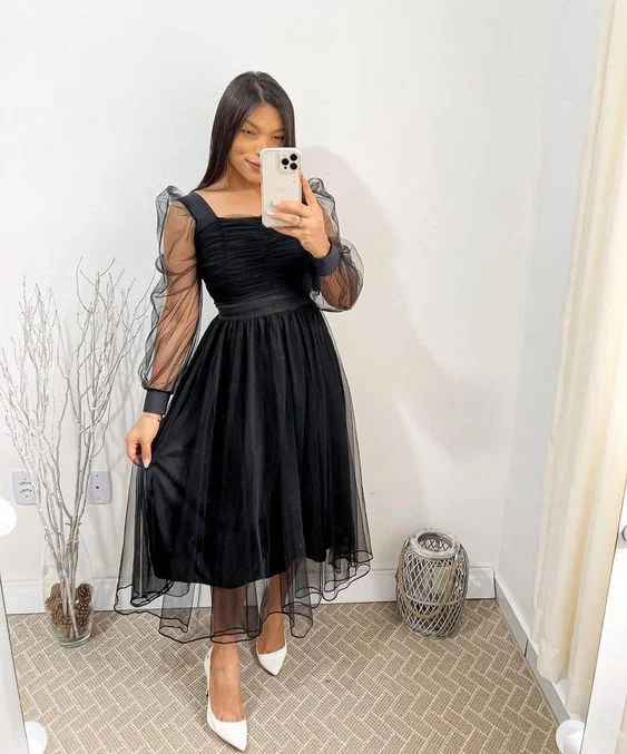 Deal of the Week denim dressWomen Lantern Sleeve Black A-line Prom Dress,Black Party Gown Y6865 Deal of the Week denim dressWomen Lantern Sleeve Black A-line Prom Dress,Black Party Gown Y6865