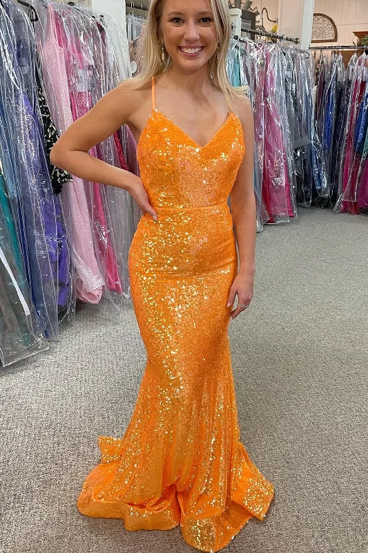 formal dressSparkle Orange Sequin Mermaid Long Formal Dress