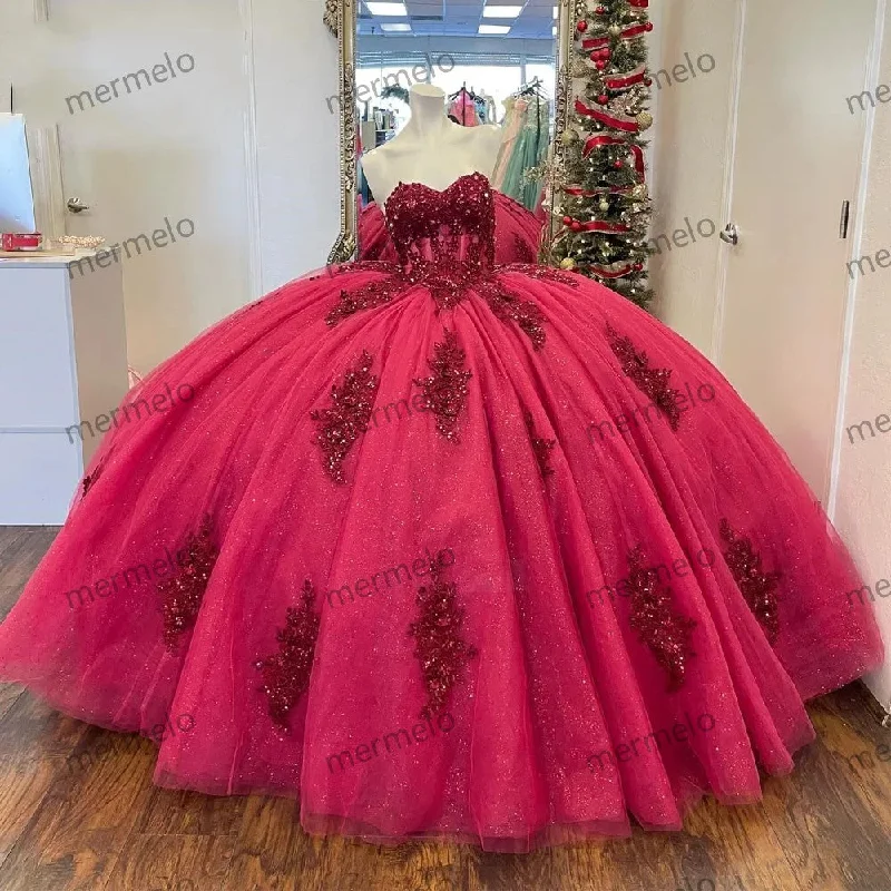 oversized dressBurgundy Quinceanera Dresses Sweetheart Ball Gown Crystal Lace Appliques