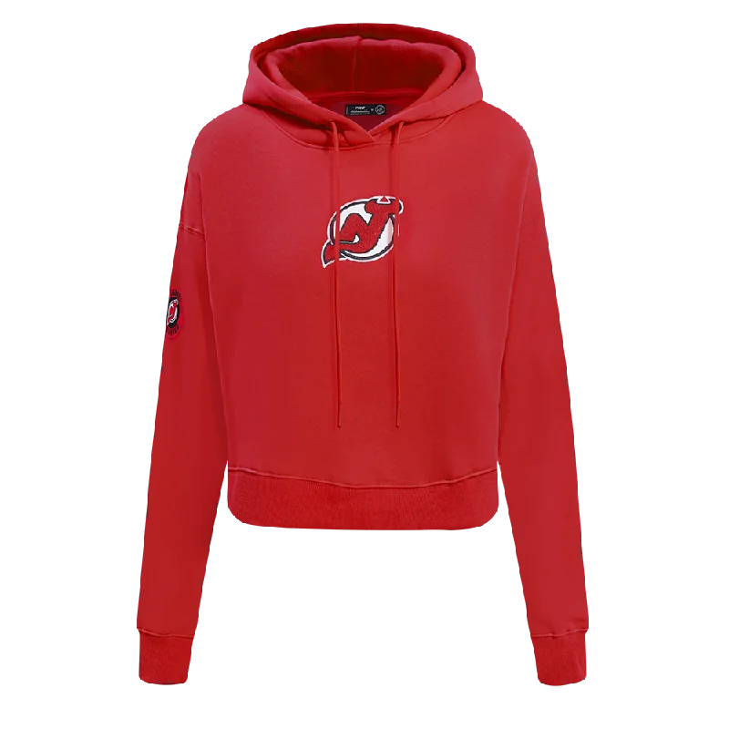 Online Only cozy gym sweatshirtNHL NEW JERSEY DEVILS CLASSIC WOMEN'S FLC CROPPED PO HOODIE (RED)