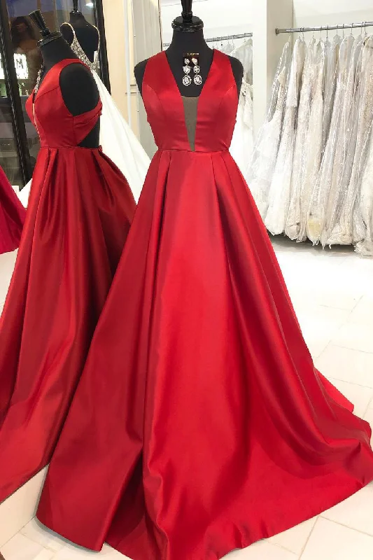 Exclusive Deal boho-chic dressSimple A-Line Satin Red Long Prom Dress
