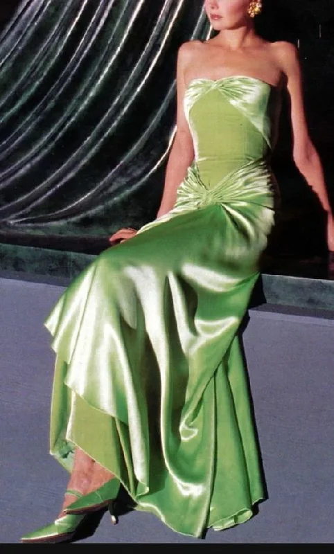 Buy Now knit dressGreen Strapless Sheath Velvet Satin Vintage Evening Dress