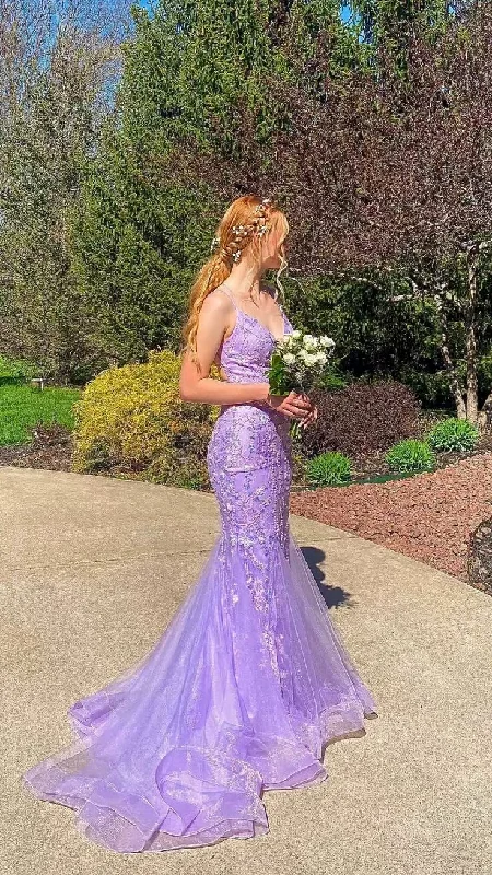 vintage dressSexy Lavender Mermaid Prom Dress With Train,Lavender Evening Dress Y5866